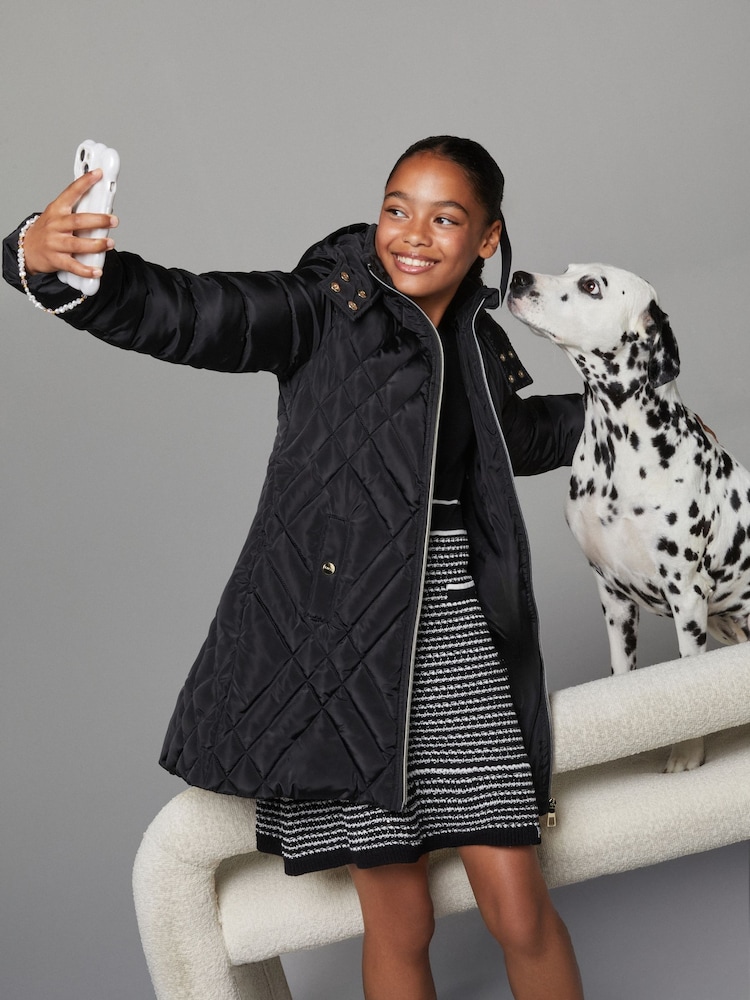 Lipsy Black Shower Resistant Midweight Longline Padded Coat (5-16yrs) - Image 5 of 5
