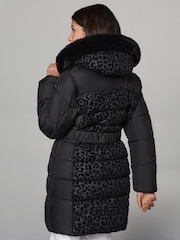 Lipsy Black Midweight Leopard Print Belted Puffer Coat (5-16yrs) - Image 5 of 5