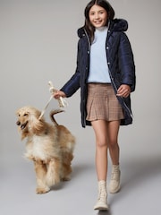 Lipsy Navy Shower Resistant Midweight Metallic Belted Puffer Coat (5-16yrs) - Image 2 of 5