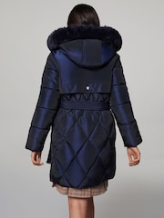 Lipsy Navy Shower Resistant Midweight Metallic Belted Puffer Coat (5-16yrs) - Image 5 of 5