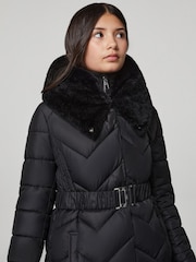 Lipsy Black Shower Resistant Midweight Longline Quilted Belted Puffer Coat (5-16yrs) - Image 3 of 5
