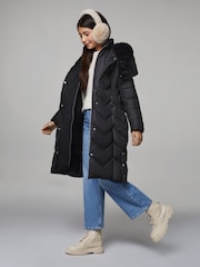 Lipsy Black Shower Resistant Midweight Longline Quilted Belted Puffer Coat (5-16yrs) - Image 4 of 5