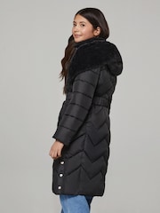Lipsy Black Shower Resistant Midweight Longline Quilted Belted Puffer Coat (5-16yrs) - Image 5 of 5