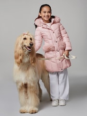Lipsy Pink Midweight Faux Fur Trim Quilted Puffer Coat (5-16yrs) - Image 1 of 5