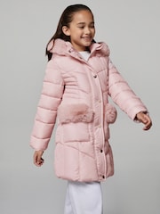 Lipsy Pink Midweight Faux Fur Trim Quilted Puffer Coat (5-16yrs) - Image 2 of 5