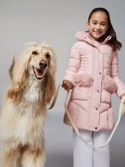 Lipsy Pink Midweight Faux Fur Trim Quilted Puffer Coat (5-16yrs) - Image 4 of 5