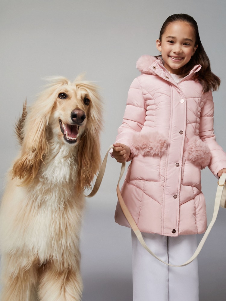 Buy Lipsy Pink Midweight Faux Fur Trim Quilted Puffer Coat (5