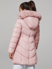 Lipsy Pink Midweight Faux Fur Trim Quilted Puffer Coat (5-16yrs) - Image 5 of 5