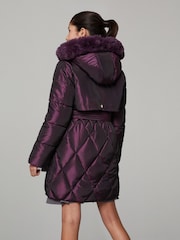 Lipsy Berry Red Shower Resistant Midweight Metallic Belted Puffer Coat (5-16yrs) - Image 5 of 5