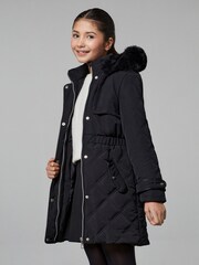 Lipsy Black Shower Resistant Midweight Padded Parka Coat (5-16yrs) - Image 1 of 5