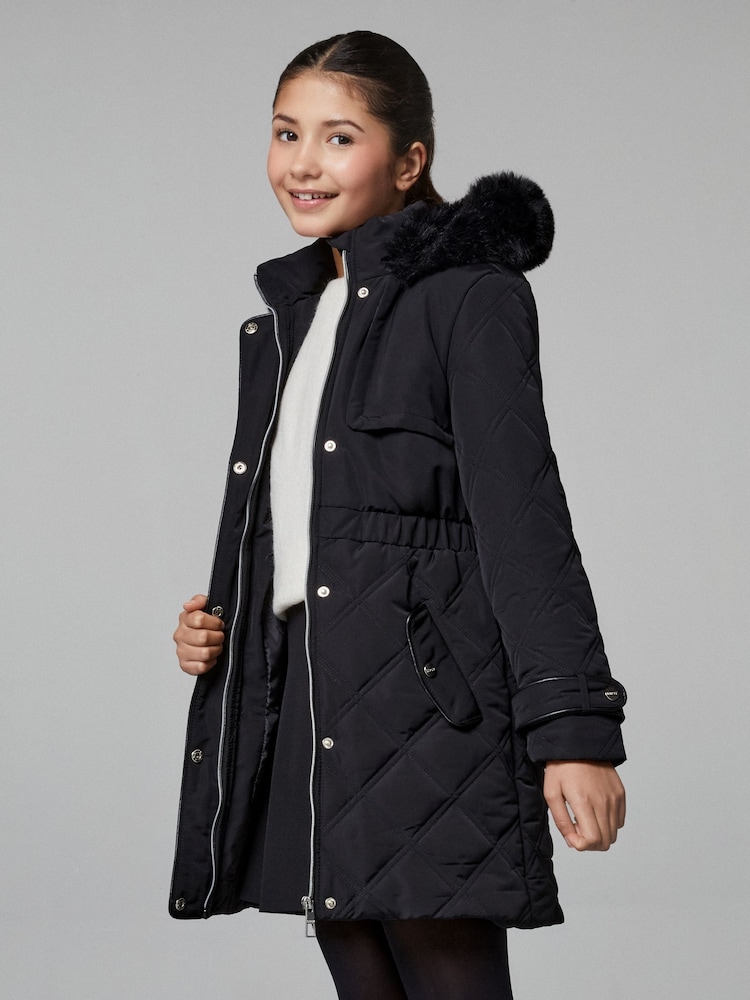 Lipsy Black Shower Resistant Midweight Padded Parka Coat (5-16yrs) - Image 1 of 5