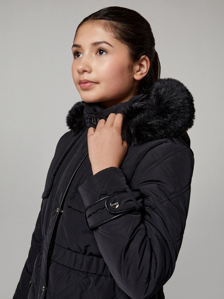 Lipsy Black Shower Resistant Midweight Padded Parka Coat (5-16yrs) - Image 2 of 5