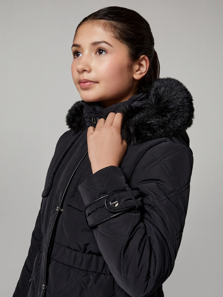 Lipsy Black Shower Resistant Midweight Padded Parka Coat (5-16yrs) - Image 2 of 5 Lipsy Black Shower Resistant Midweight Padded Parka Coat (5-16yrs) - Image 2 of 5