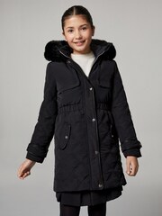 Lipsy Black Shower Resistant Midweight Padded Parka Coat (5-16yrs) - Image 3 of 5