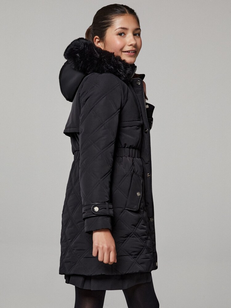 Lipsy Black Shower Resistant Midweight Padded Parka Coat (5-16yrs) - Image 5 of 5