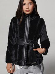 Lipsy Navy Faux Fur Belted Jacket (5-16yrs) - Image 1 of 5