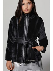 Lipsy Navy Faux Fur Belted Jacket (5-16yrs) - Image 3 of 5