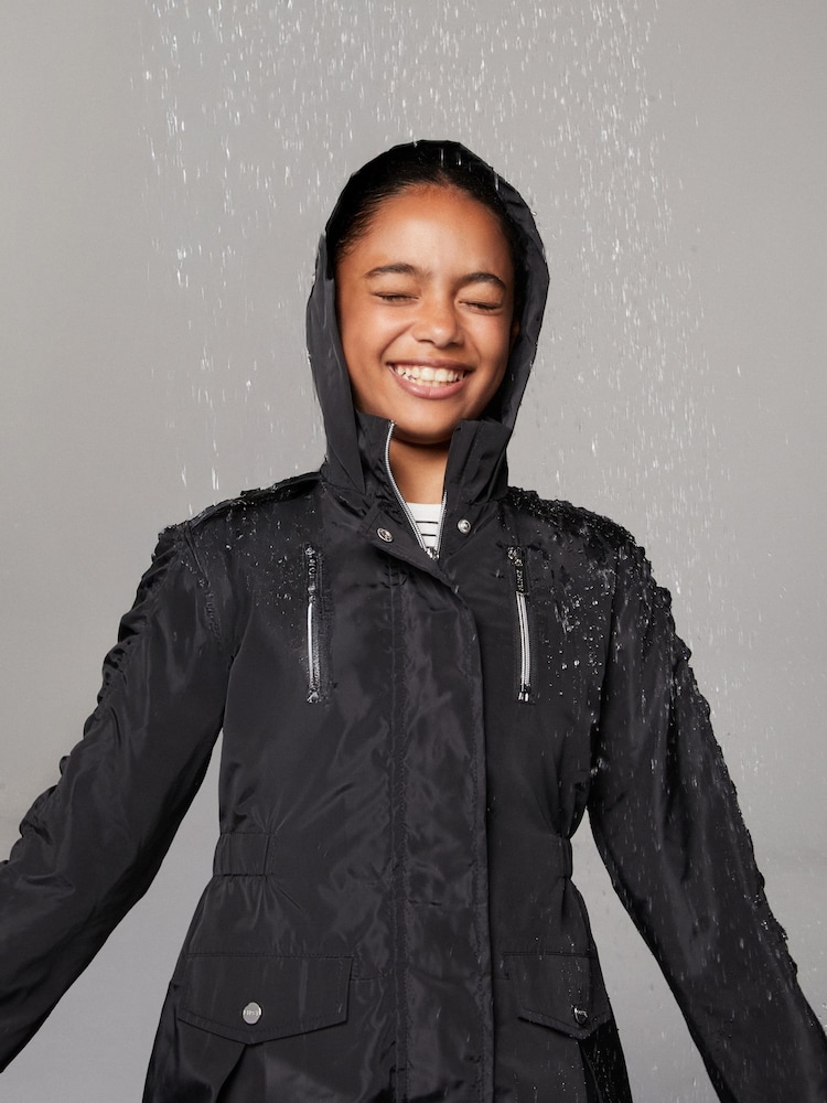 Lipsy Black Shower Resistant Lightweight Ruched Raincoat (5-14yrs) - Image 2 of 5