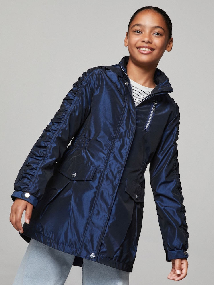 Lipsy Navy Shower Resistant Lightweight Ruched Raincoat (5-14yrs) - Image 1 of 5