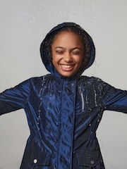 Lipsy Navy Shower Resistant Lightweight Ruched Raincoat (5-14yrs) - Image 2 of 5
