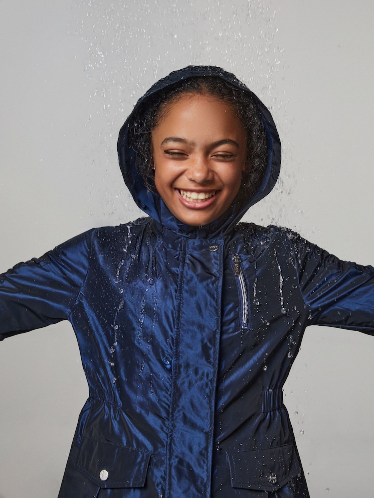 Lipsy Navy Shower Resistant Lightweight Ruched Raincoat (5-14yrs) - Image 2 of 5