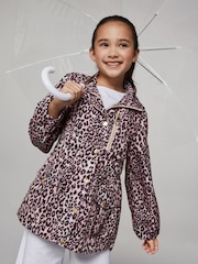 Lipsy Pink Leopard Print Lightweight Rain Coat (4-16yrs) - Image 1 of 5