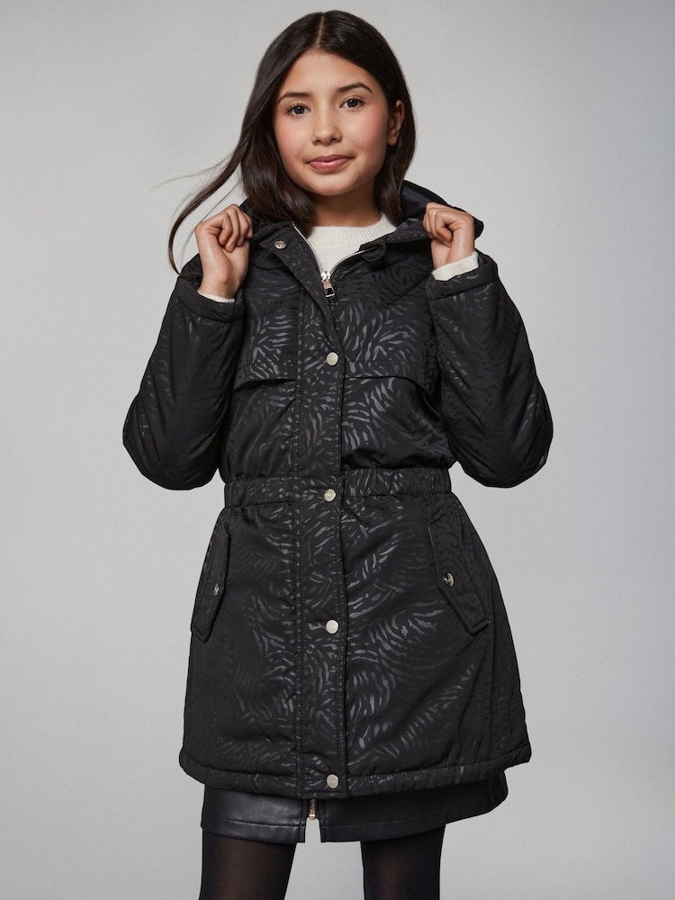 Lipsy Black Lightweight Padded Zebra Cagoule (4-16yrs) - Image 2 of 5
