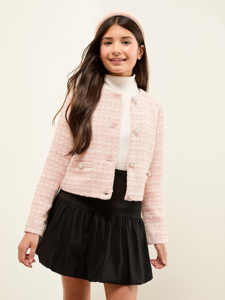 Lipsy Pink Boucle Button Up Jacket (5-16yrs) - Image 2 of 4 Lipsy Pink Boucle Button Up Jacket (5-16yrs) - Image 2 of 4