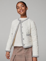 Lipsy Cream Quilted Boucle Trim Jacket (5-16yrs) - Image 2 of 5