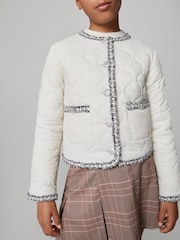 Lipsy Cream Quilted Boucle Trim Jacket (5-16yrs) - Image 4 of 5