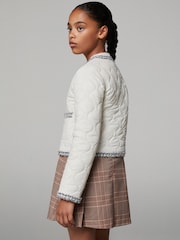 Lipsy Cream Quilted Boucle Trim Jacket (5-16yrs) - Image 5 of 5