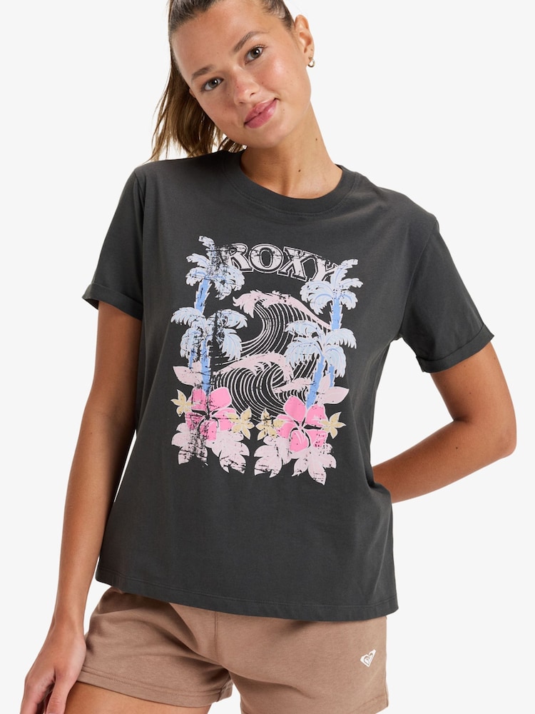 Roxy Grey Ocean Regular Poster Graphic Print Short Sleeve T-Shirt - Image 1 of 6