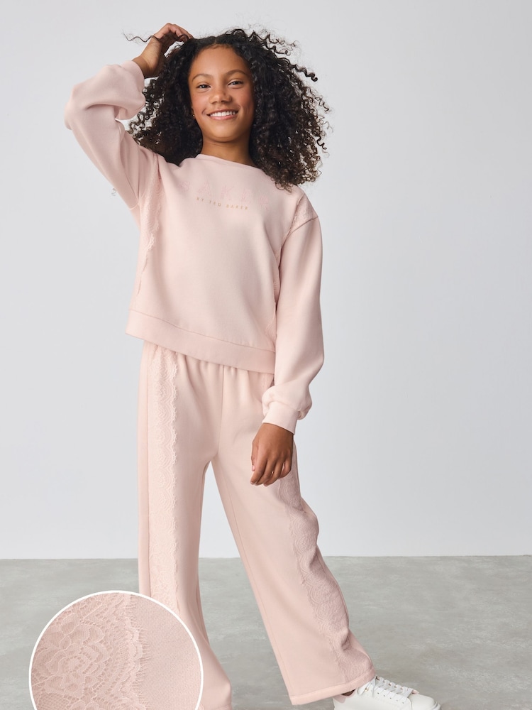 Baker by Ted Baker 2 Piece Lace Trim Sweatshirt and Wide Leg Joggers Set - Image 1 of 10 Baker by Ted Baker 2 Piece Lace Trim Sweatshirt and Wide Leg Joggers Set - Image 1 of 10