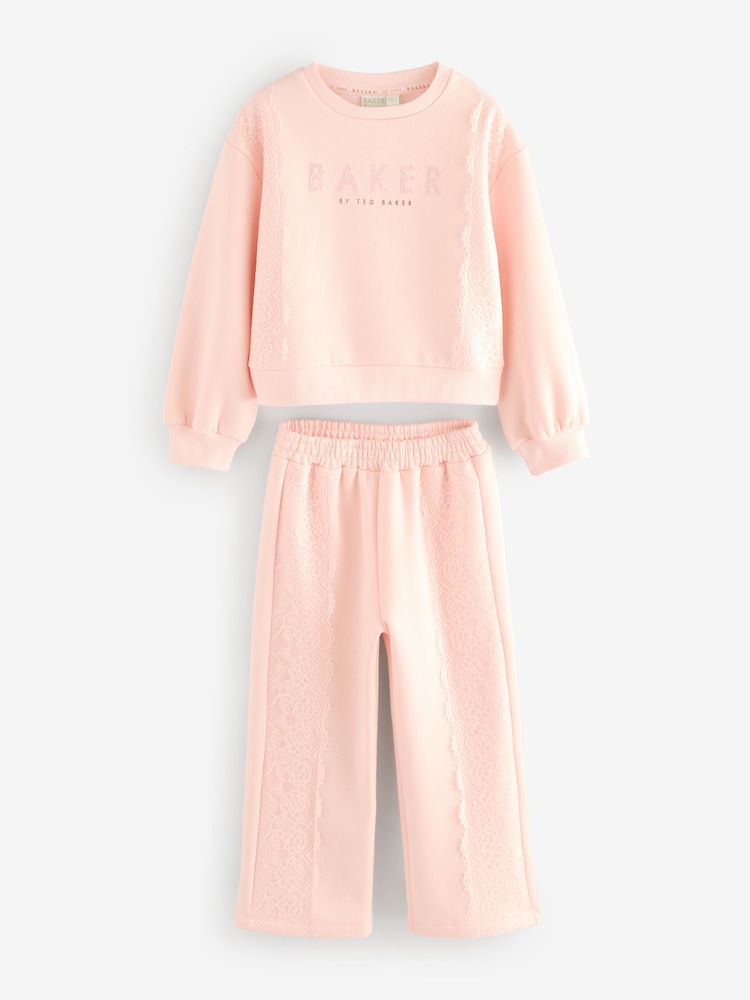 Baker by Ted Baker Pink Lace Trim Wide Leg Sweat & Joggers Set 2 Piece - صورة 2 من 6