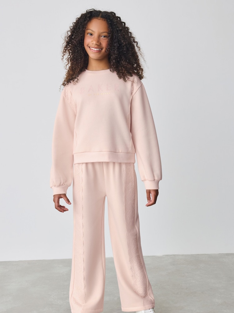 Baker by Ted Baker 2 Piece Lace Trim Sweatshirt and Wide Leg Joggers Set - Image 2 of 10 Baker by Ted Baker 2 Piece Lace Trim Sweatshirt and Wide Leg Joggers Set - Image 2 of 10