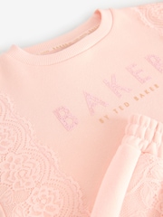 Baker by Ted Baker Pink Lace Trim Wide Leg Sweat & Joggers Set 2 Piece - صورة 5 من 6