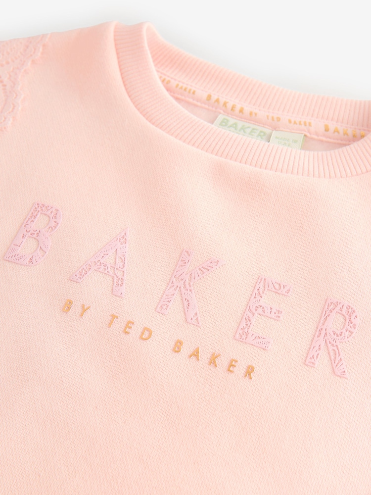 Baker by Ted Baker Pink Lace Trim Wide Leg Sweat & Joggers Set 2 Piece - صورة 6 من 6