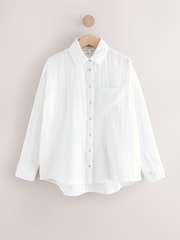 White Long Sleeve Doublecloth Textured 100% Cotton Shirt - Image 1 of 3