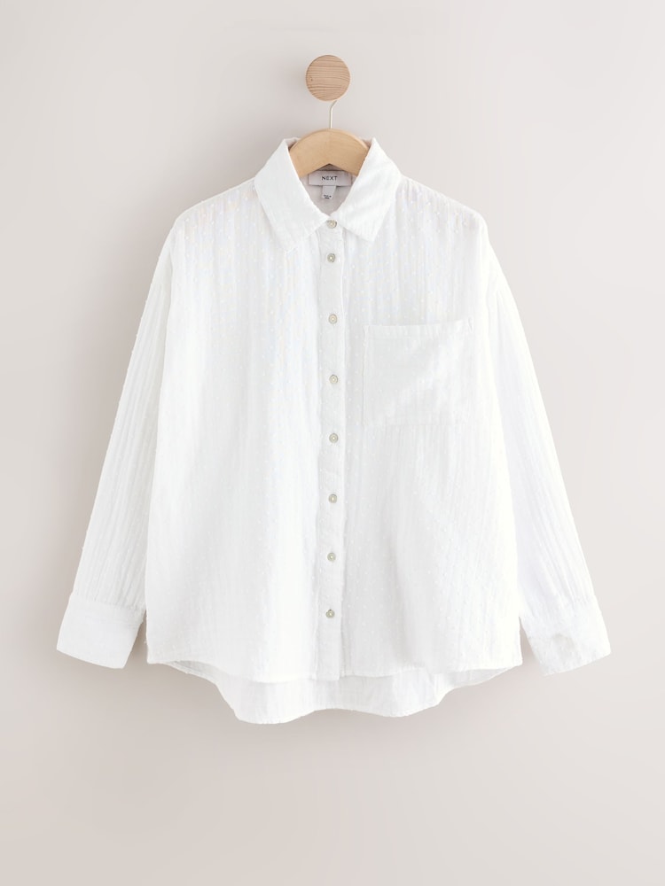 White Long Sleeve Doublecloth Textured 100% Cotton Shirt - Image 1 of 3