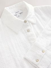 White Long Sleeve Doublecloth Textured 100% Cotton Shirt - Image 3 of 3