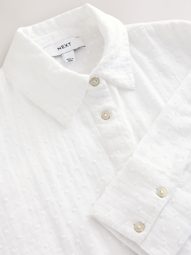 White Long Sleeve Doublecloth Textured 100% Cotton Shirt - Image 3 of 3