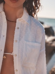 White Long Sleeve Doublecloth Textured Shirt - Image 4 of 7