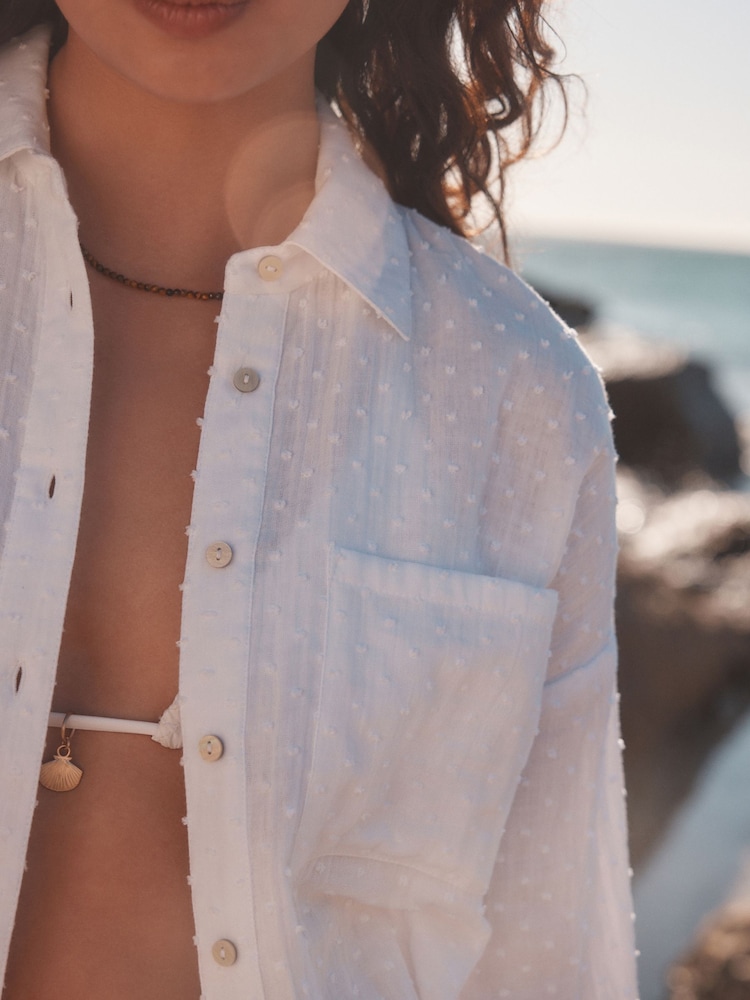 White Long Sleeve Doublecloth Textured Shirt - Image 4 of 7