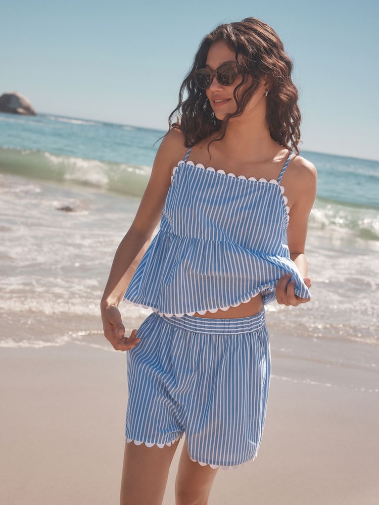 Blue/White Stripe Shorts With An Elasticated Waist - Image 1 of 6