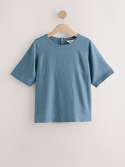 Slate Blue Short Sleeve Boxy T-Shirt with Linen - Image 1 of 3