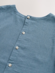 Slate Blue Short Sleeve Boxy T-Shirt with Linen - Image 2 of 3