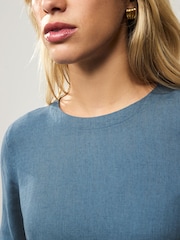 Slate Blue Short Sleeve Boxy T-Shirt with Linen - Image 4 of 9