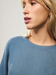 Slate Blue Short Sleeve Boxy T-Shirt with Linen - Image 5 of 9