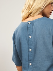 Slate Blue Short Sleeve Boxy T-Shirt with Linen - Image 6 of 9