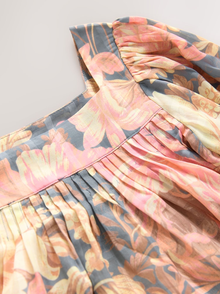 Light Pink Vintage Floral Print Square Neck Blouse - Image 2 of 3